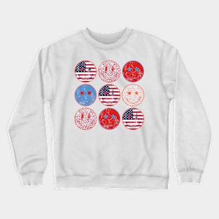 American Smiley Face, Independence Day, Patriotic, 4th Of July, American Women, Retro USA Flag Crewneck Sweatshirt